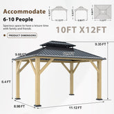 COVERONICS 10FT x 12FT Outdoor Cedar Wooden Gazebo - Patio Wood Frame Gazebo with Galvanized Steel Hardtop, Heavy-Duty Hardtop Gazebo for Garden, Poolside, Deck, Backyard
